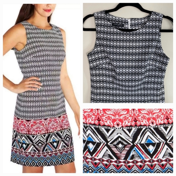 Mario Serrani Dresses & Skirts - Mario Serrani ITALY Shift Dress Size 14 Black and White Geo Pattern